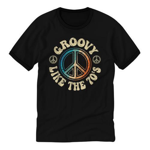 Groovy Like The 70s Peace Aesthetic Nostalgia 1970's Retro Unisex Cotton Ringer T-Shirt - Figerry