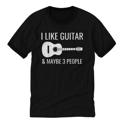 I Like Guitar & Maybe 3 People Music Introvert Guitar Unisex Cotton Ringer T-Shirt - Raresse