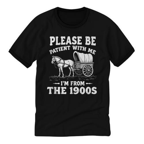 Heartwarming Wagon Please Be Patient I'm From The 1900s Unisex Cotton Ringer T-Shirt - Figerry
