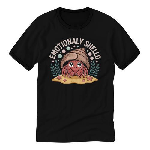 Hermit Crab Saying Emotionally Shelled Introvert Humor Unisex Cotton Ringer T-Shirt - Raresse