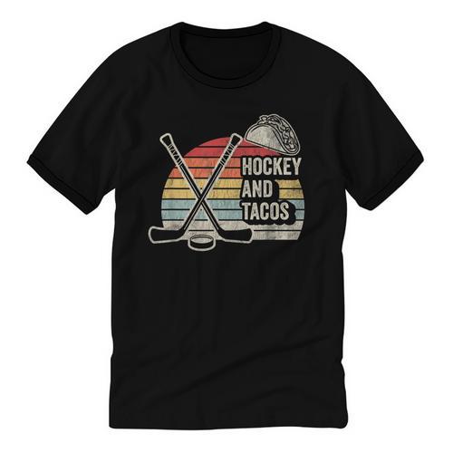 Hockey And Tacos Retro Nostalgia Lovers Unisex Cotton Ringer T-Shirt - Figerry