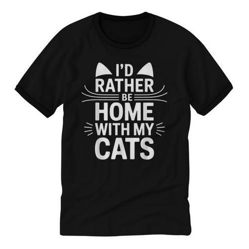 I'd Rather Be Home With My Cats Introvert Cozy Vibes Unisex Cotton Ringer T-Shirt - Raresse