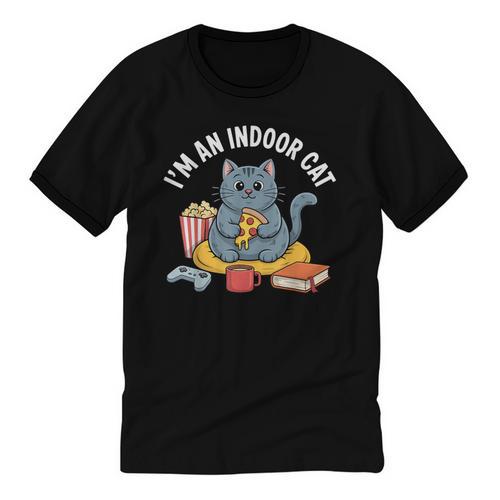 I'm An Indoor Cat Introvert Pizza Popcorn Book Gamer Cat Unisex Cotton Ringer T-Shirt - Raresse