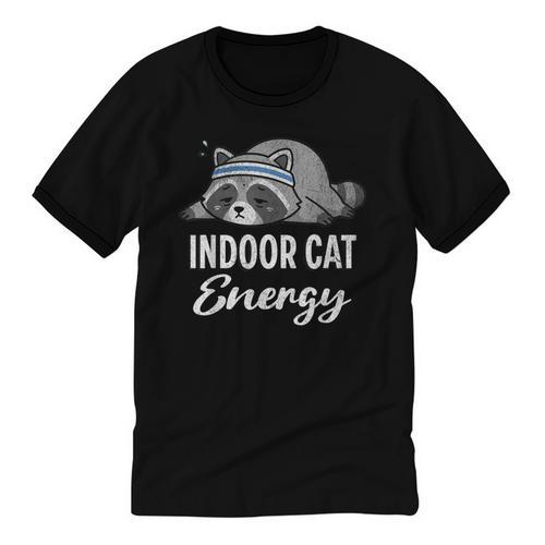 Indoor Cat Energy Raccoon Introvert Anti Social Mascot Unisex Cotton Ringer T-Shirt - Raresse