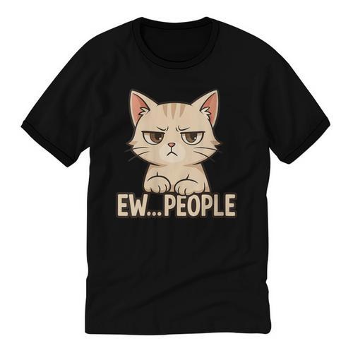 Introvert Anime Cat Ew People Unisex Cotton Ringer T-Shirt - Raresse