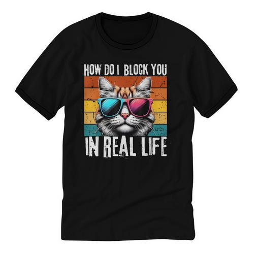 Introvert Cat How Do I Block You Retro Cat Sarcastic Men Women Girls Unisex Cotton Ringer T-Shirt - Raresse