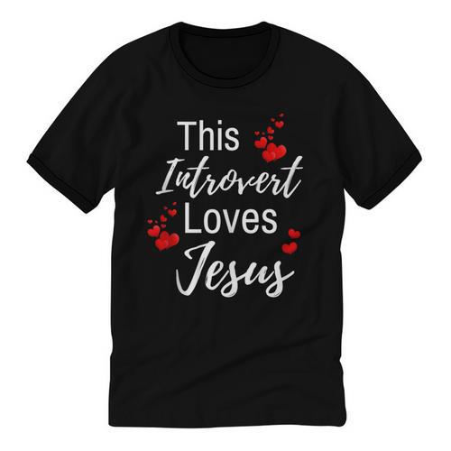 This Introvert Loves Jesus Religious Red Hearts Graphic Unisex Cotton Ringer T-Shirt - Raresse