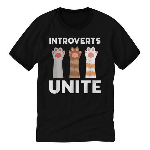 Introvert Unite Kitty Paws Raise Introverted Gathering Unisex Cotton Ringer T-Shirt - Raresse