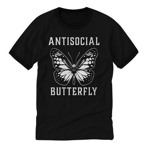 Introverted Introvert Antisocial Butterfly Unisex Cotton Ringer T-Shirt - Raresse