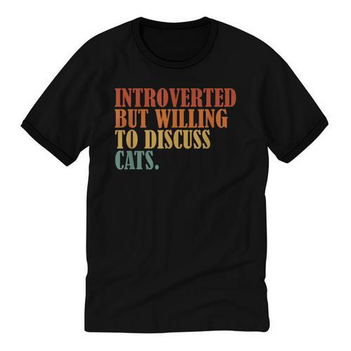 Introverted But Willing To Discuss Cats Introvert Unisex Cotton Ringer T-Shirt - Raresse