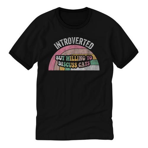 Introverted But Willing To Discuss Cats Rainbow Unisex Cotton Ringer T-Shirt - Raresse