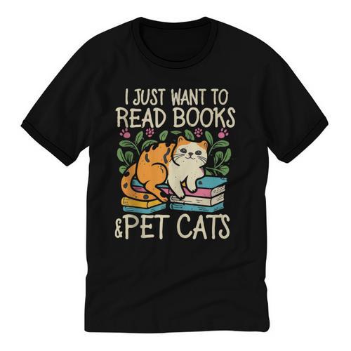 I Just Want To Read Books And Pet Cats Introvert Unisex Cotton Ringer T-Shirt - Raresse