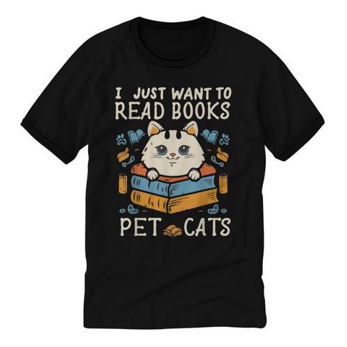 I Just Want To Read Books And Pet Cats Introvert Unisex Cotton Ringer T-Shirt - Raresse
