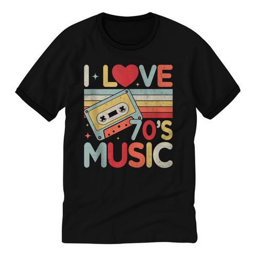 I Love 70's Music Retro Style Nostalgia Cassette 1970s Party Unisex Cotton Ringer T-Shirt - Figerry