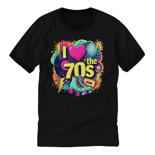 I Love The 70s Retro Cassette Roller Vinyl Nostalgia Vibes Unisex Cotton Ringer T-Shirt - Figerry