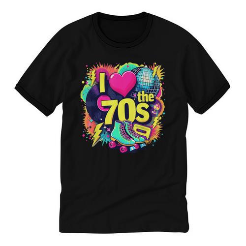I Love The 70s Retro Cassette Roller Vinyl Nostalgia Vibes Unisex Cotton Ringer T-Shirt - Figerry