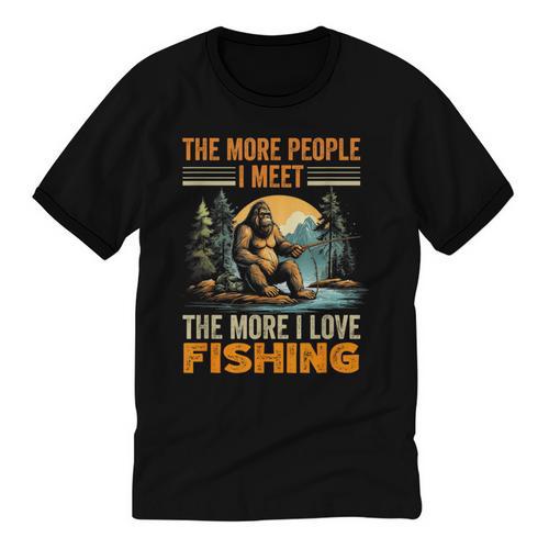 I Love Fishing Bigfoot Fisherman Introvert Sarcastic Unisex Cotton Ringer T-Shirt - Raresse