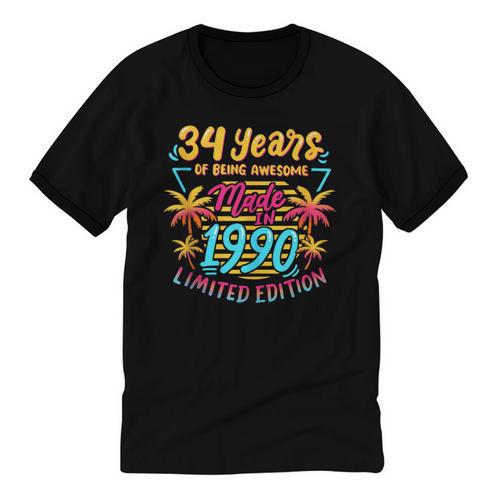 Made In 1990 Limited Edition 90s Nostalgia 34th Birthday Unisex Cotton Ringer T-Shirt - Figerry