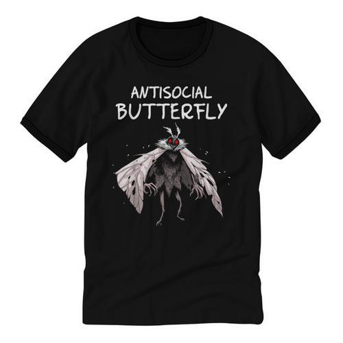 Mothman Shirt Antisocial Butterfly Introvert Cryptid Unisex Cotton Ringer T-Shirt - Raresse