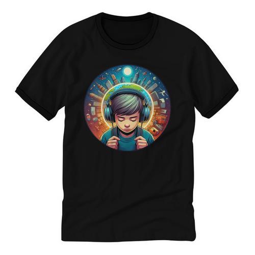 Music Enthusiast Under Starry Skies World Introvert Boy Unisex Cotton Ringer T-Shirt - Raresse