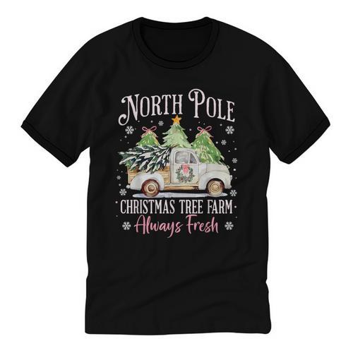 North Pole Tree Farm Merry Christmas Holiday Scene Nostalgia Unisex Cotton Ringer T-Shirt - Figerry