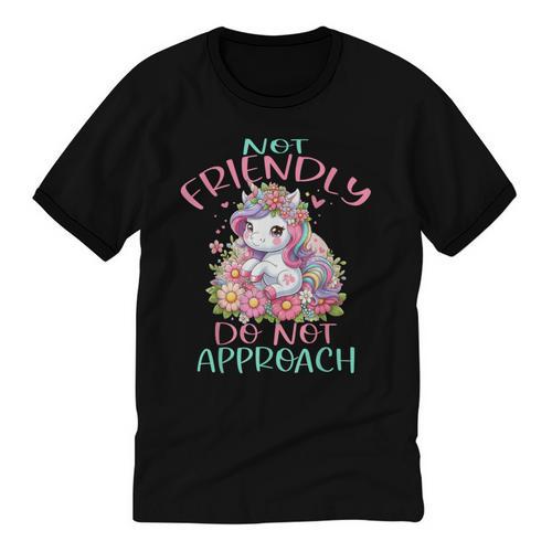 Not Friendly Do Not Approach Women & Girls Unicorn Cute Introvert & Humor Lovers For Women V-Neck Classic Fit Modern Short Sleeve Unisex Cotton Ringer T-Shirt - Raresse