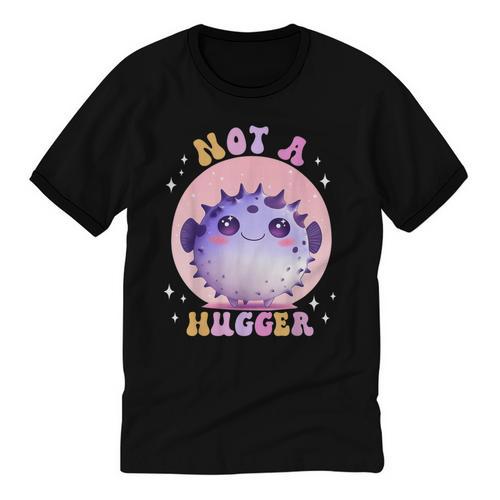 Not a Hugger Cute Pufferfish Autism Awareness Introverts Unisex Cotton Ringer T-Shirt - Raresse