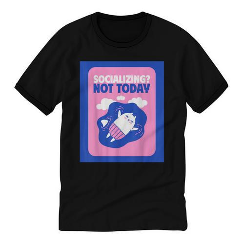 Not Today Cool Fun Cute Introvert Cat Character Unisex Cotton Ringer T-Shirt - Raresse