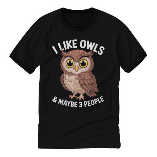 I Like Owls And Maybe 3 People Introvert Humor Casual Unisex Cotton Ringer T-Shirt - Raresse