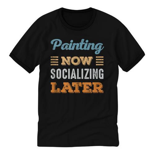 Painting Now Minimal Socializing Introvert Vintage Unisex Cotton Ringer T-Shirt - Raresse