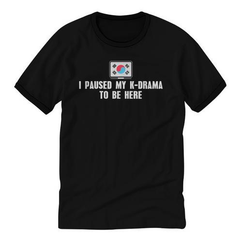 I Paused My K-Drama To Be Here Funny Introvert Korean Drama Unisex Cotton Ringer T-Shirt - Raresse