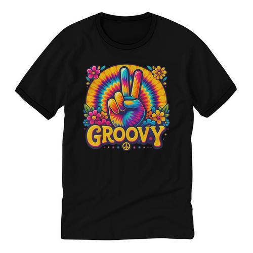 Peace Sign Groovy Vibes Costume Nostalgia Tie Dye Fashion Unisex Cotton Ringer T-Shirt - Figerry