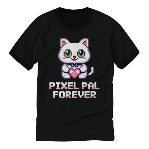 Pixel Art Pet Cat Y2K Retro Vintage Digital Nostalgia Tech Unisex Cotton Ringer T-Shirt - Figerry