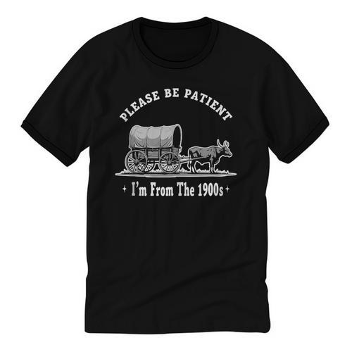 Please Be Patient I'm From The 1900s Oxen And Wagon Unisex Cotton Ringer T-Shirt - Figerry
