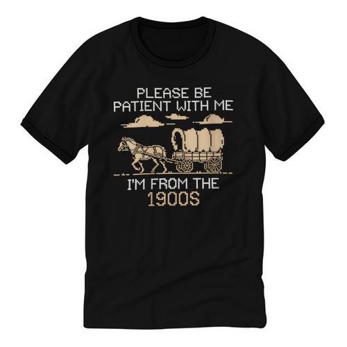 Please Be Patient I'm From The 1900s Retro Pixel Horse Wagon Unisex Cotton Ringer T-Shirt - Figerry