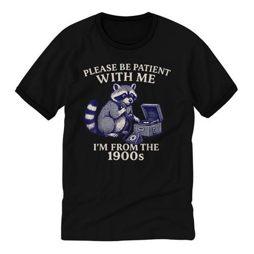 Please Be Patient I'm From The 1900s Retro Raccoon Saying Unisex Cotton Ringer T-Shirt - Figerry