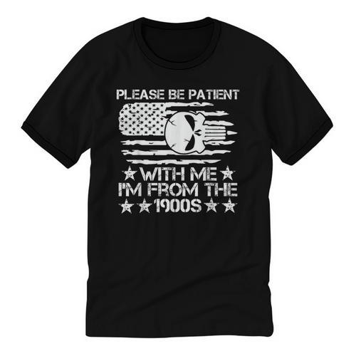 Please Be Patient With Me I'm From The 1900s USA Flag Skull Unisex Cotton Ringer T-Shirt - Figerry