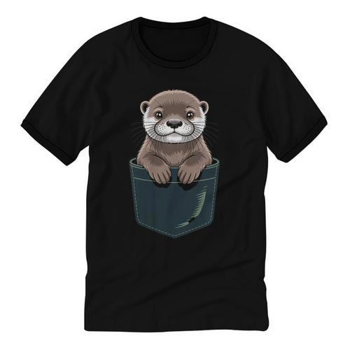 Pocket Otter Lover Introvert Cute Animal Fun Surprise Unisex Cotton Ringer T-Shirt - Raresse