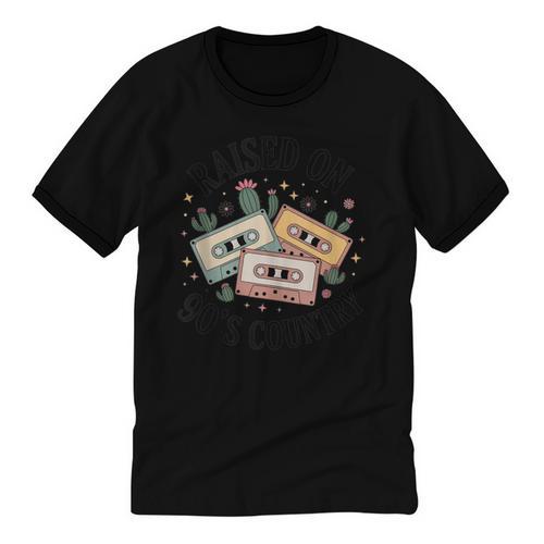 Raised On 90's Country Music Lover Nostalgia Retro Vibe Unisex Cotton Ringer T-Shirt - Figerry