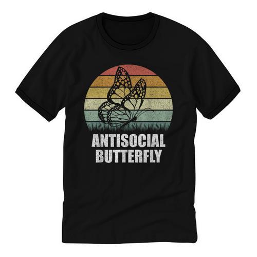 Retro Antisocial Butterfly Shirt For Introverts Unisex Cotton Ringer T-Shirt - Raresse