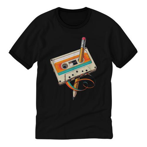 Retro Cassette Tape & Pencil Rewind Nostalgia Party 80s 90s Unisex Cotton Ringer T-Shirt - Figerry
