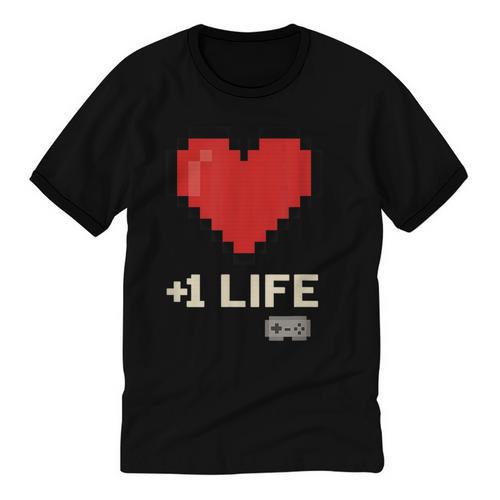 Retro Gamer 1 Life Pixel Heart – 8-Bit Gaming Nostalgia Unisex Cotton Ringer T-Shirt - Figerry