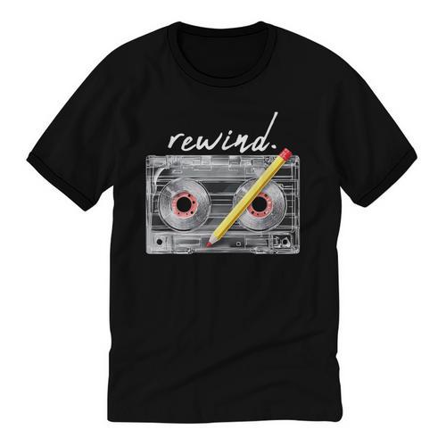 Rewind Cassette Tape Nostalgia 80s 90s Retro Music Lover Unisex Cotton Ringer T-Shirt - Figerry