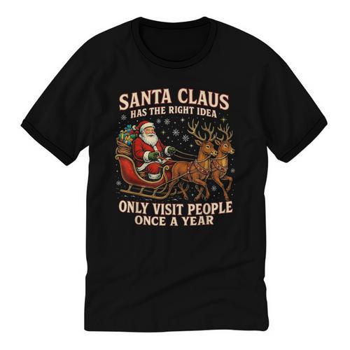 Santa Has The Right Idea Introvert Christmas Unisex Cotton Ringer T-Shirt - Raresse