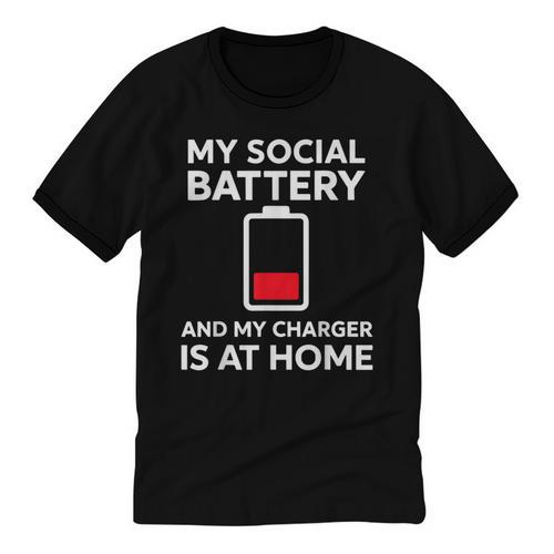 Social Battery Low Charger At Home Antisocial Introvert Unisex Cotton Ringer T-Shirt - Raresse