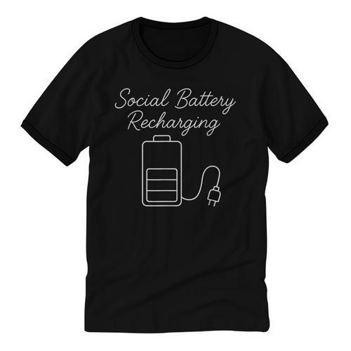 Social Battery Recharging Introvert Minimalist Unisex Cotton Ringer T-Shirt - Raresse