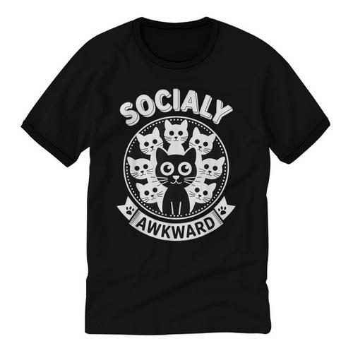 Socially Awkward Cute Introvert Cat Meme Anti-Social Club Unisex Cotton Ringer T-Shirt - Raresse