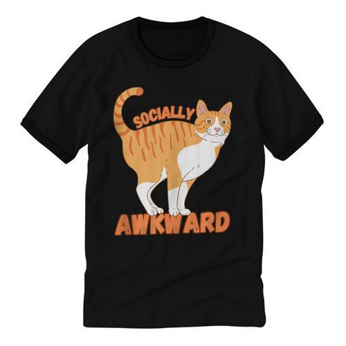 SOCIALLY AWKWARD FUNNY CAT ANTISOCIAL INTROVERT WEIRD Unisex Cotton Ringer T-Shirt - Raresse