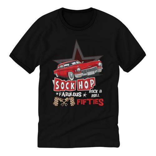 Sock Hop Fabulous Fifties Rock N Roll Automobile Nostalgia Unisex Cotton Ringer T-Shirt - Figerry