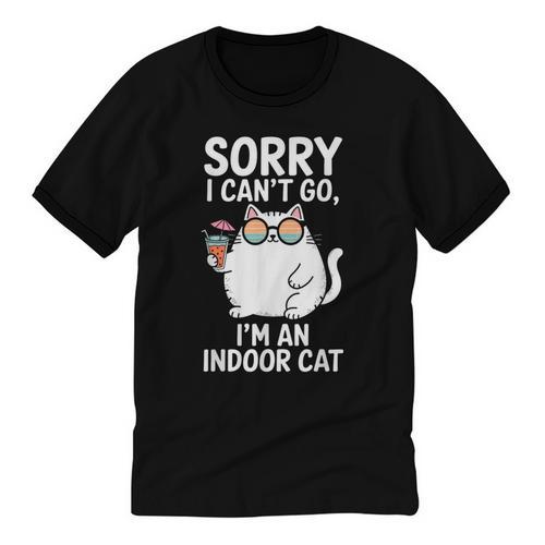 Sorry I Can’t Go I’m An Indoor Cat Introvert Cat Unisex Cotton Ringer T-Shirt - Raresse